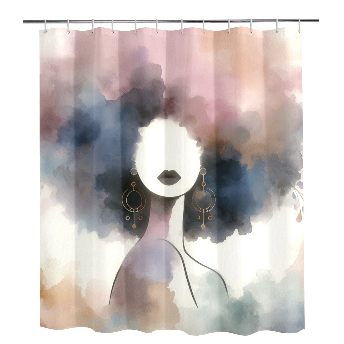 Afro Watercolor Shower Curtain Collection – Black Woman Silhouette Art for Bathroom Décor - 18179854