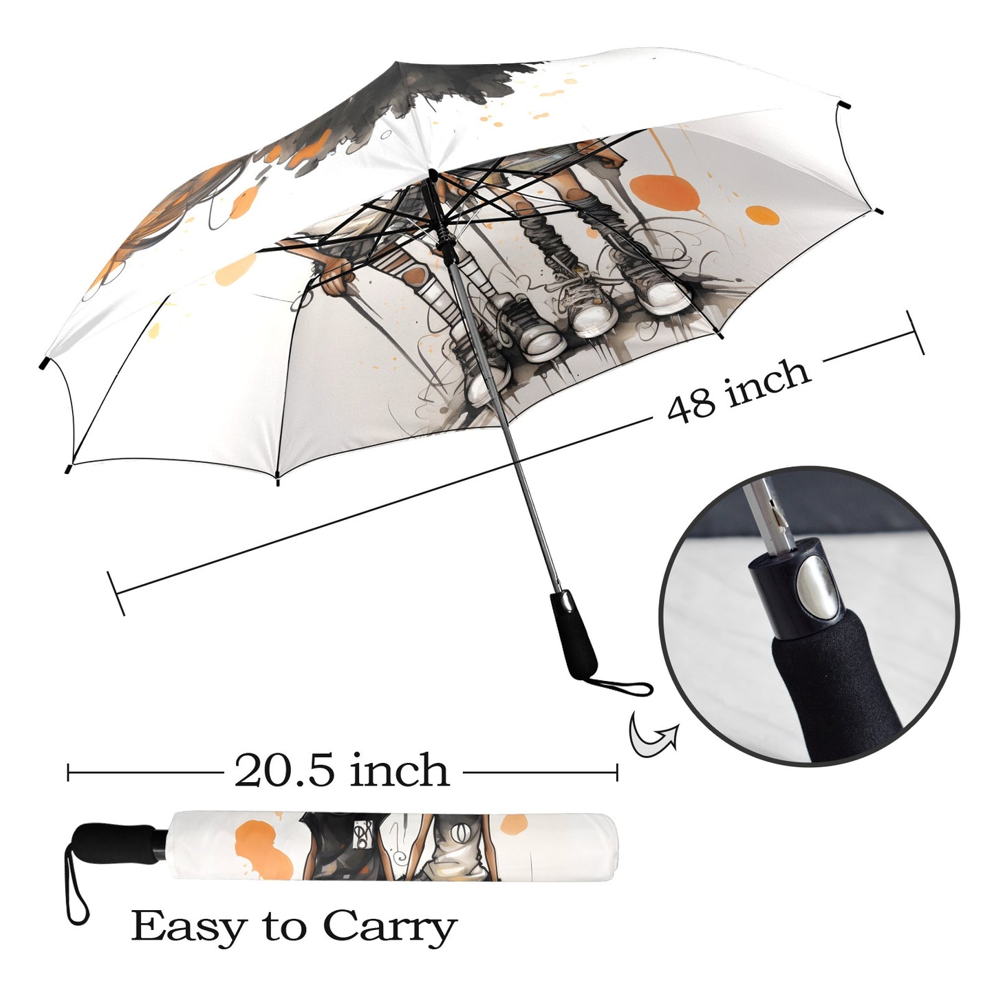 Semi-Automatic Foldable Umbrella - Black Girl Art - Velvet's View - Whimsical Kool Kids Collection - (Model U12)