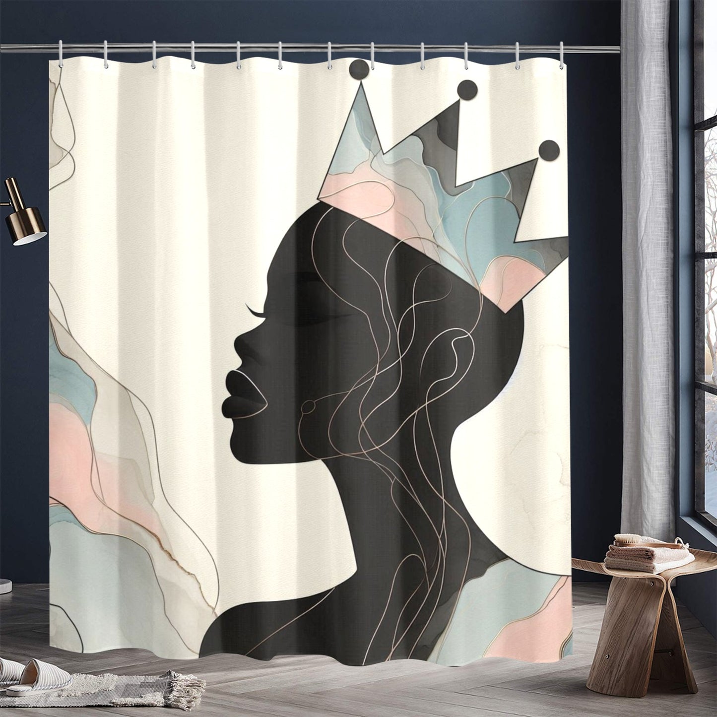 Afro Royalty Shower Curtain Collection – Black Queen Silhouette Art for Bathroom Décor - 059934936