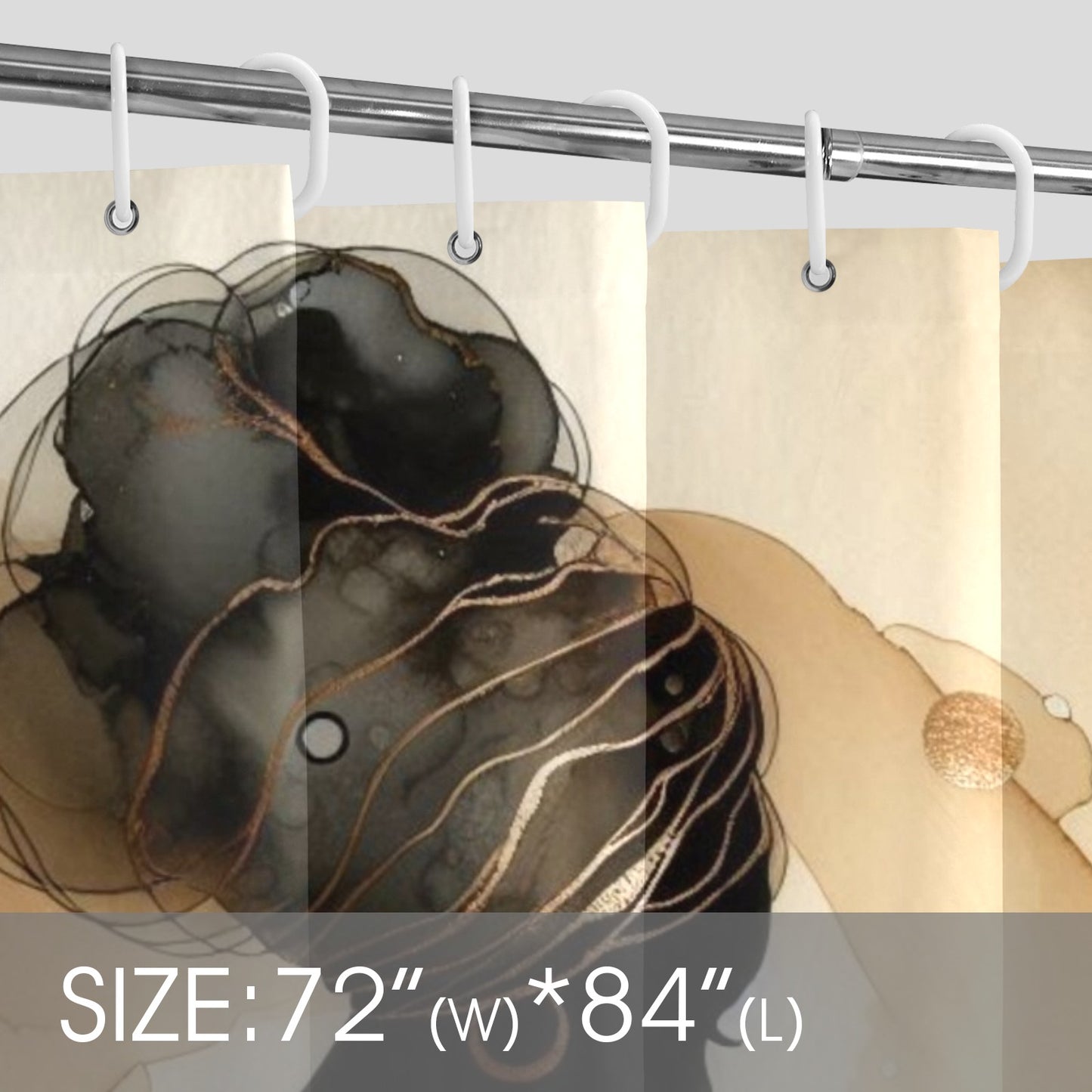 Golden Grace: Afro Silhouette Shower Curtain Collection – Luxury Black Woman Art for Modern Bathrooms - 8651604