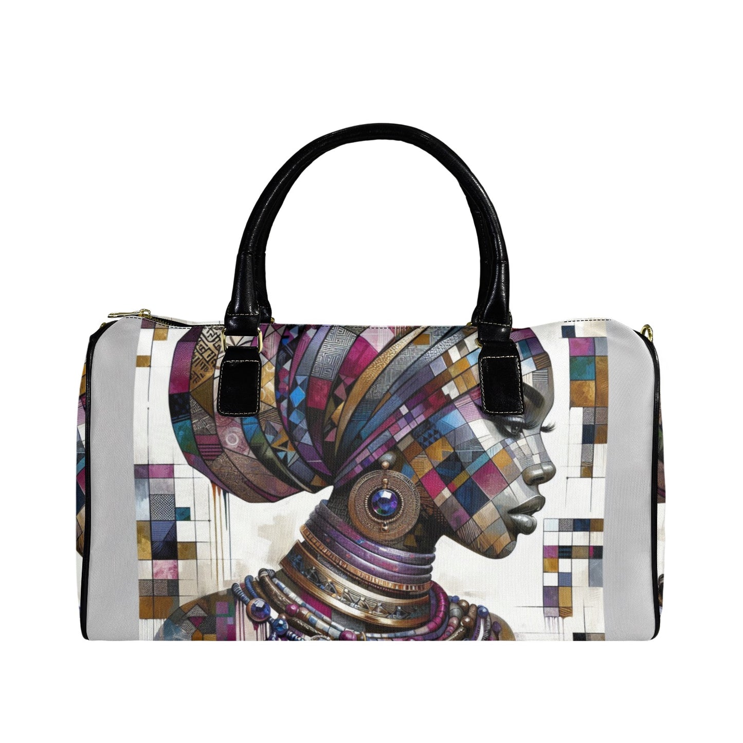 Mosaic Majesty: A Fusion of Tradition and Modernity - #2023 Large Capacity Travel Bag-Small (Black Short Patch) (1737)