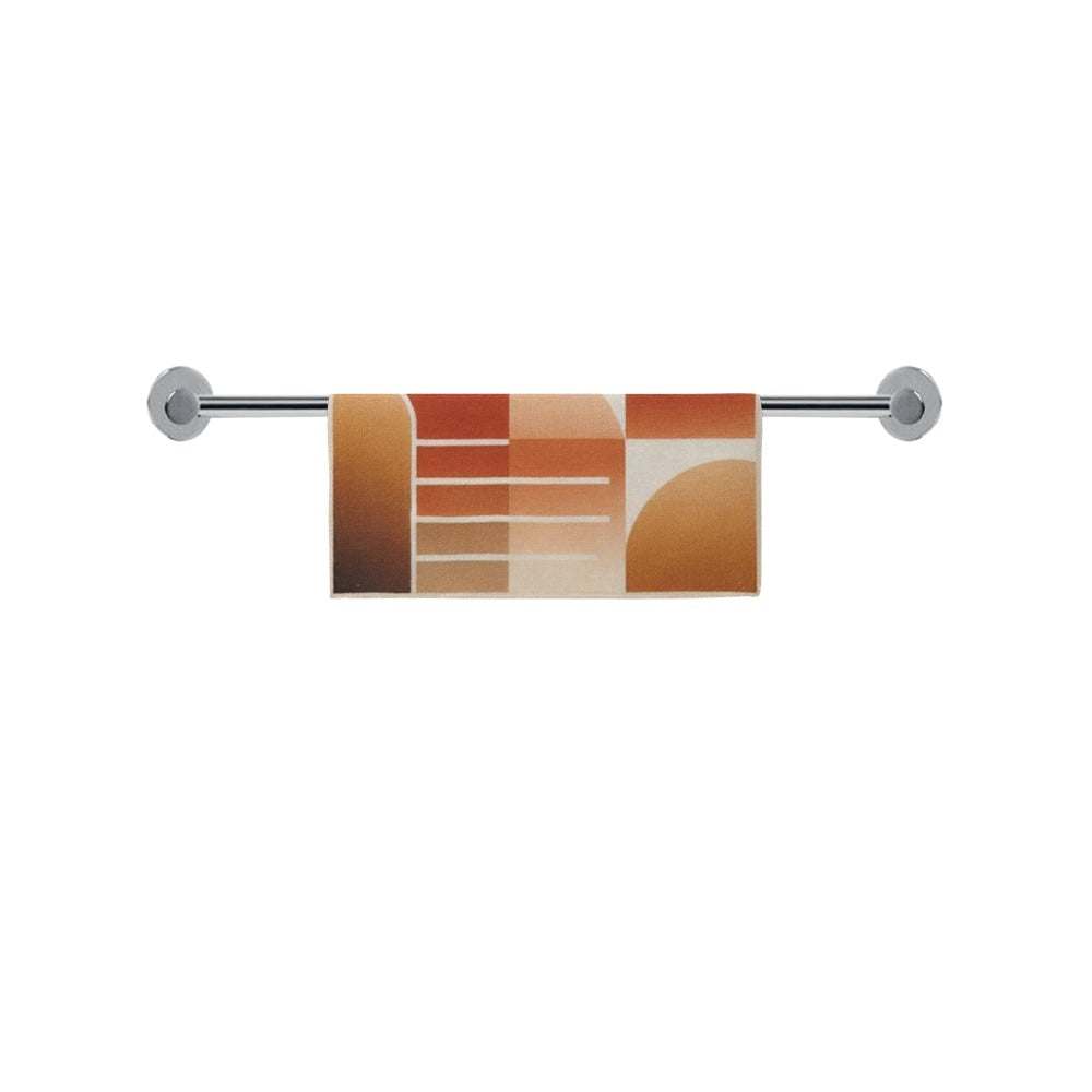 Modern Geometric Bathroom Set | Gold & Red Abstract Shower Curtain | Bold Afro-Inspired Bath Décor - Square Towel 13“x13” – L539777