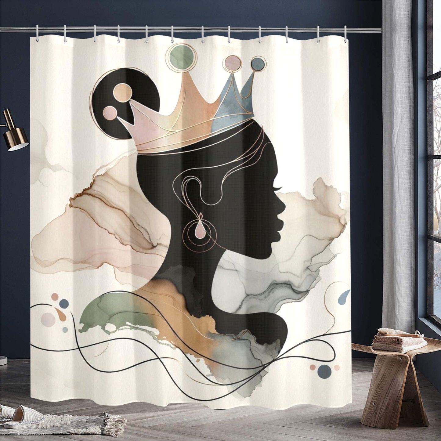 Afro Royalty Shower Curtain Collection – Black Queen Silhouette Art for Bathroom Décor - 64121748