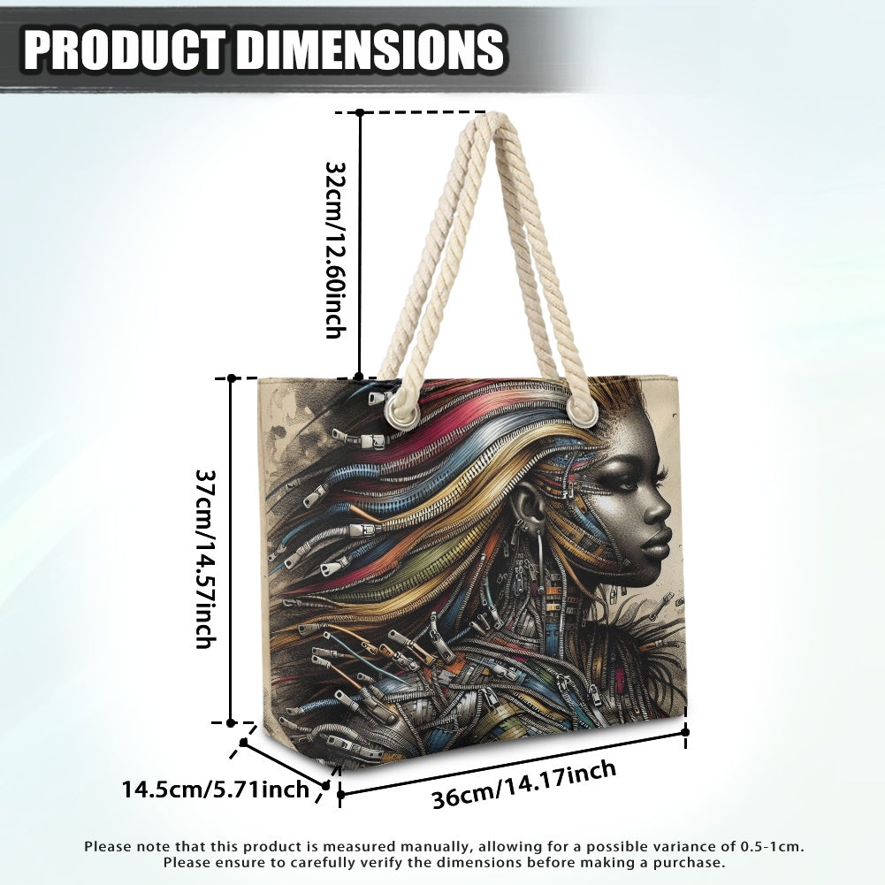 Hemp Rope Tote Bag - Velvet's View - Mechanical Muse - The Fusion of Fashion and Futurism