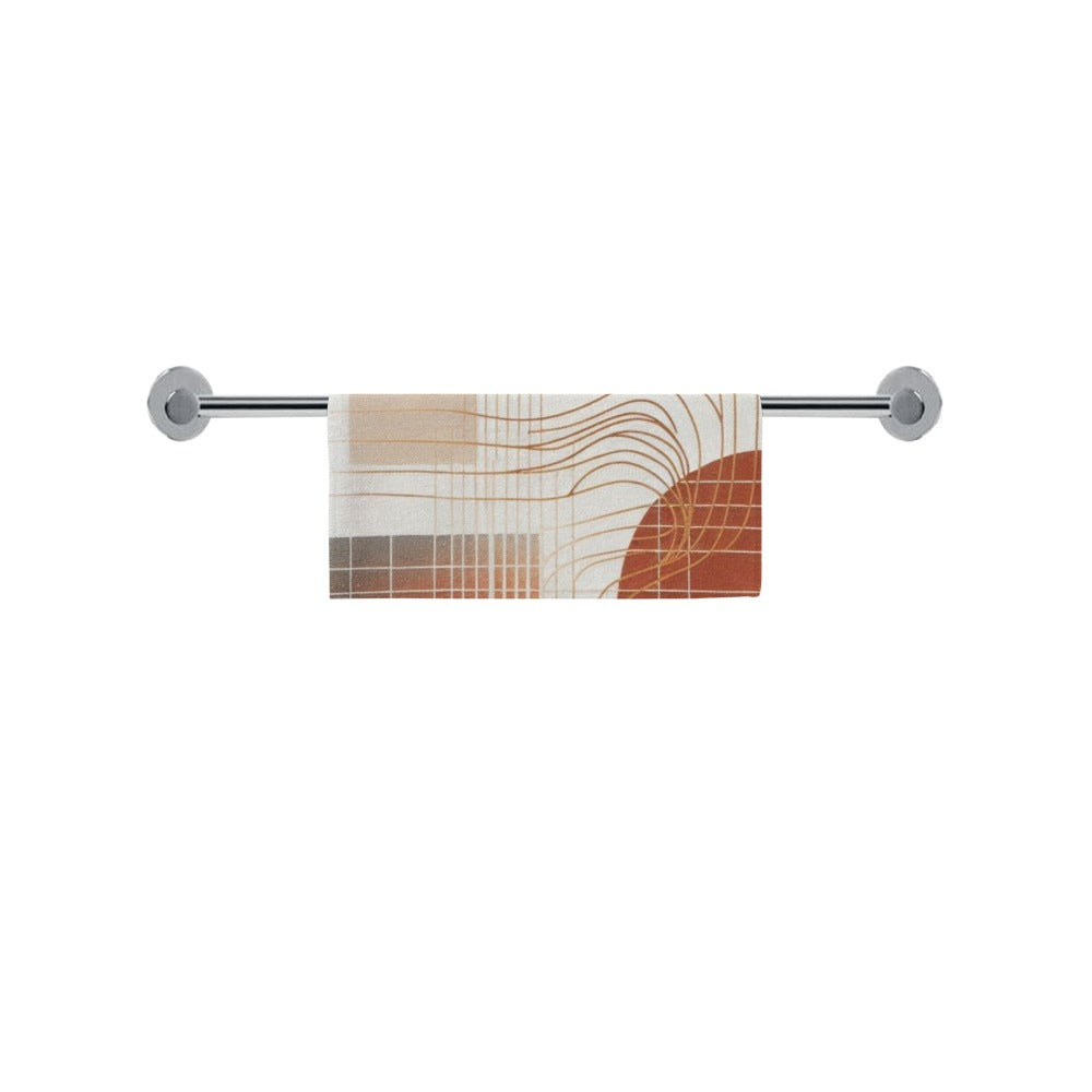 Modern Geometric Bathroom Set | Gold & Red Abstract Shower Curtain | Bold Afro-Inspired Bath Décor - Square Towel 13“x13” – L599321