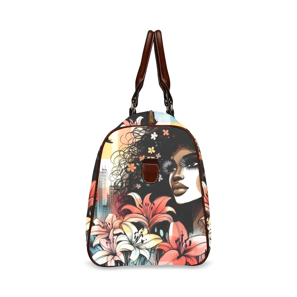 Waterproof Travel Bag/Large - Velvet's View - Urban Blossoms - Vibrant Cityscapes and Floral Dreams Collection - (Model 1639)