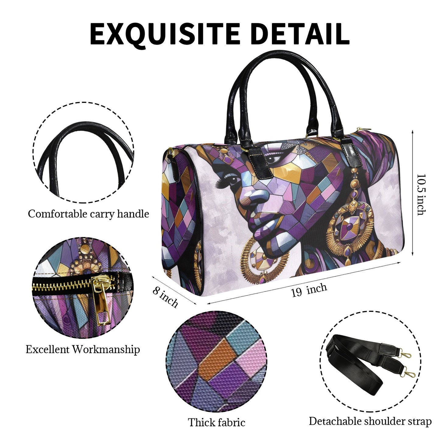 Mosaic Majesty: A Fusion of Tradition and Modernity - #2021 Large Capacity Travel Bag-Small (Black Short Patch) (1737)