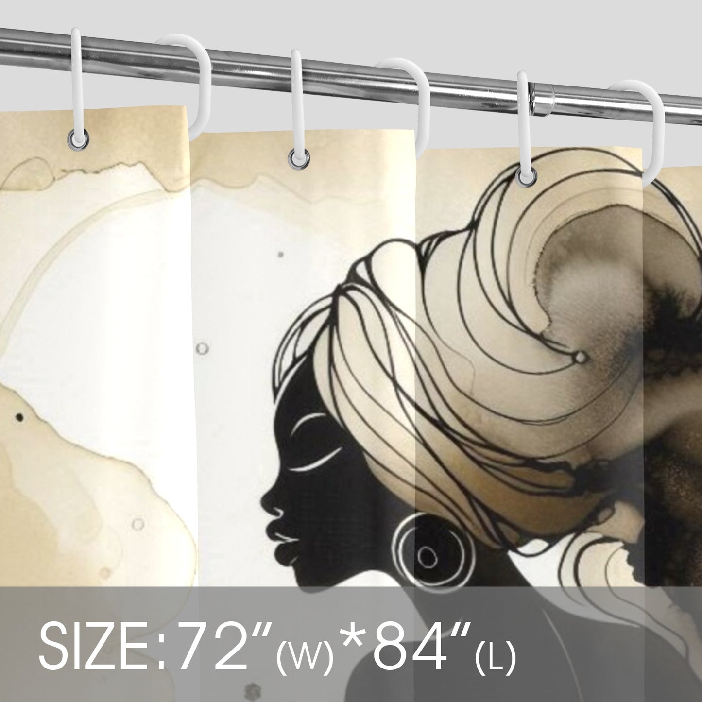 Golden Grace: Afro Silhouette Shower Curtain Collection – Luxury Black Woman Art for Modern Bathrooms - 3553247
