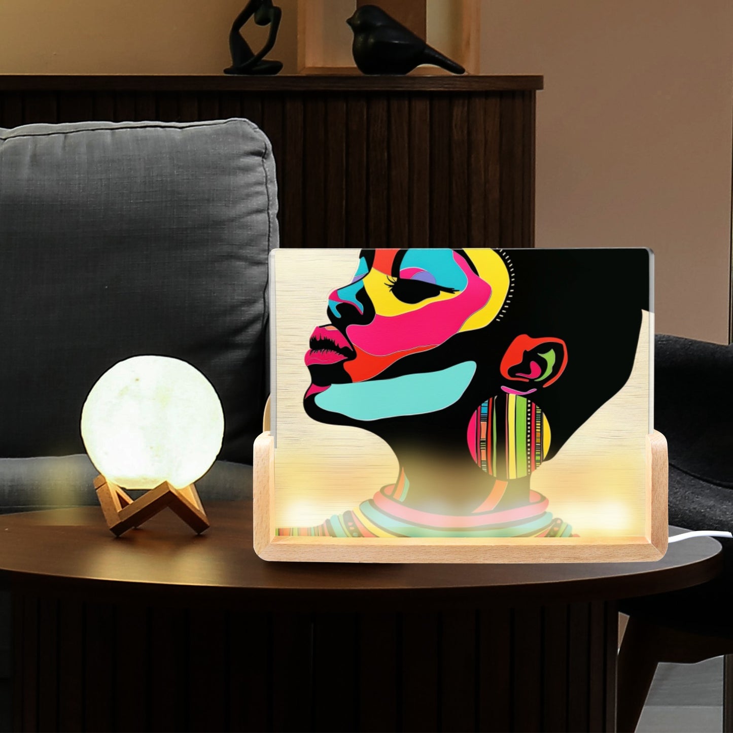 Radiant Expressions: The Bold Faces Collection - Acrylic Photo Night Light 8"x6"(U-Shaped Beech Base) - #2012