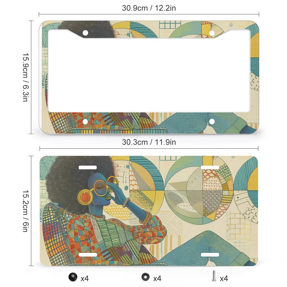 License Plate (4 Round Holes) License Plate - Velvet's View - Colorful Rhythms - The Afrocentric Expression Collection