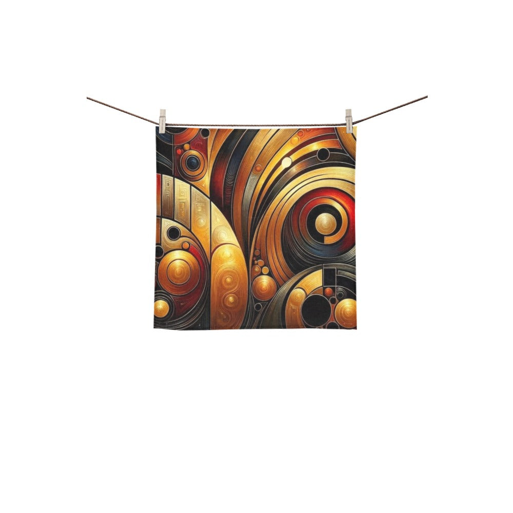 Modern Geometric Bathroom Set | Gold & Red Abstract Shower Curtain | Bold Afro-Inspired Bath Décor - Square Towel 13“x13” – L539321
