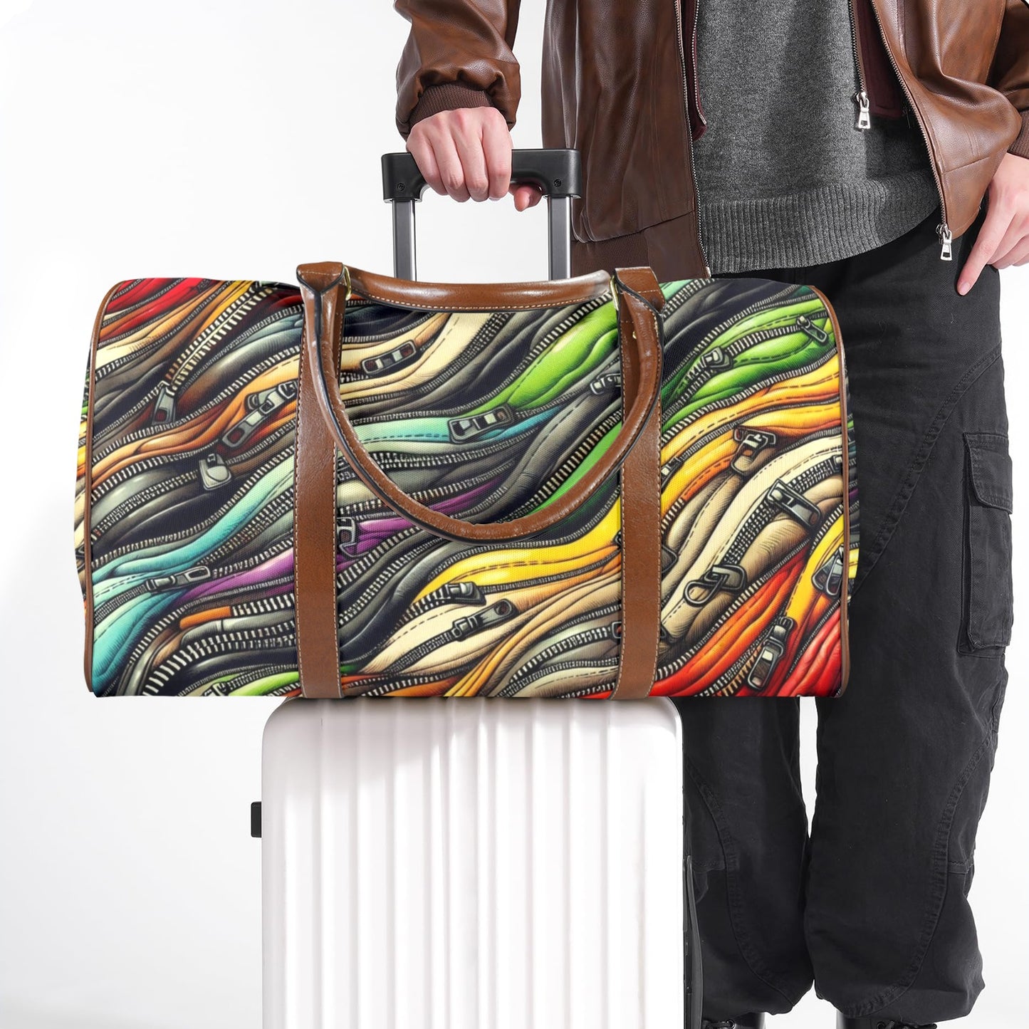 Large Capacity Travel Bag - Large - Velvet's View - Zipper Symphony Collection - (Brown Long Patch) (1736)