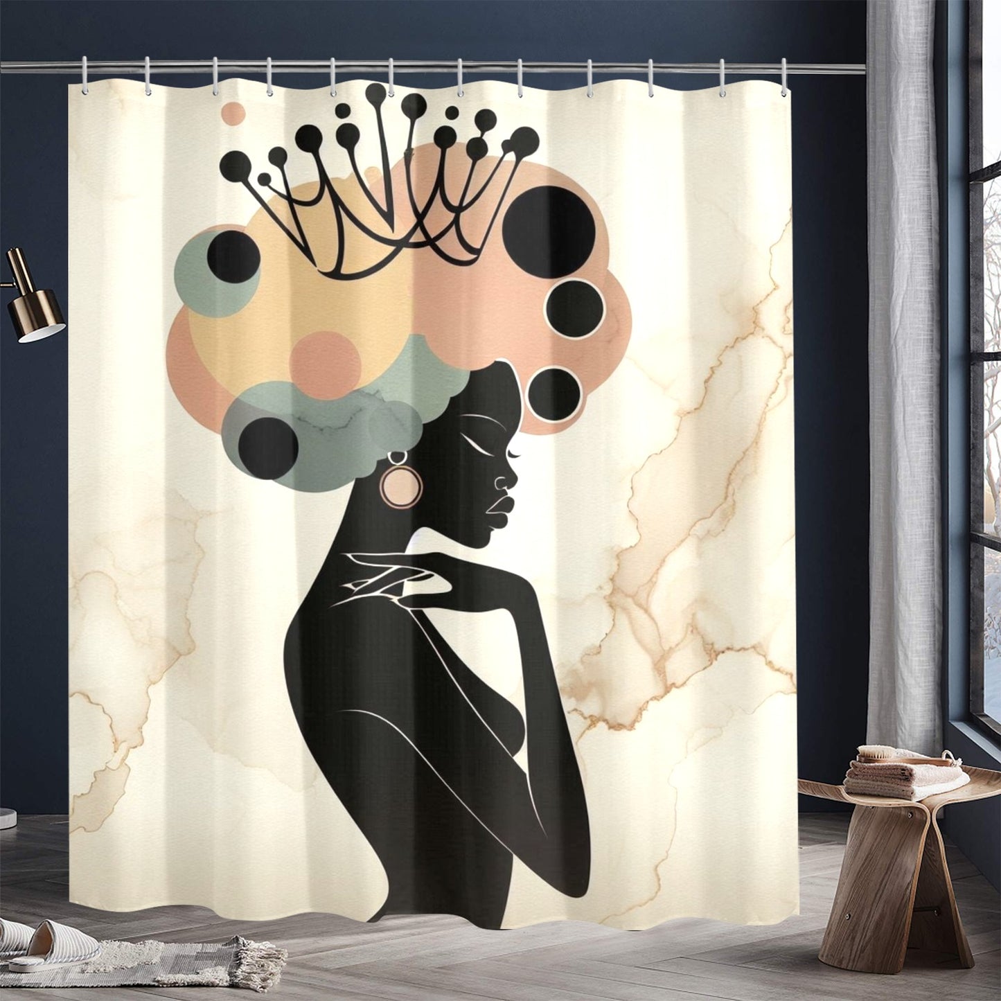 Afro Royalty Shower Curtain Collection – Black Queen Silhouette Art for Bathroom Décor - 64824525