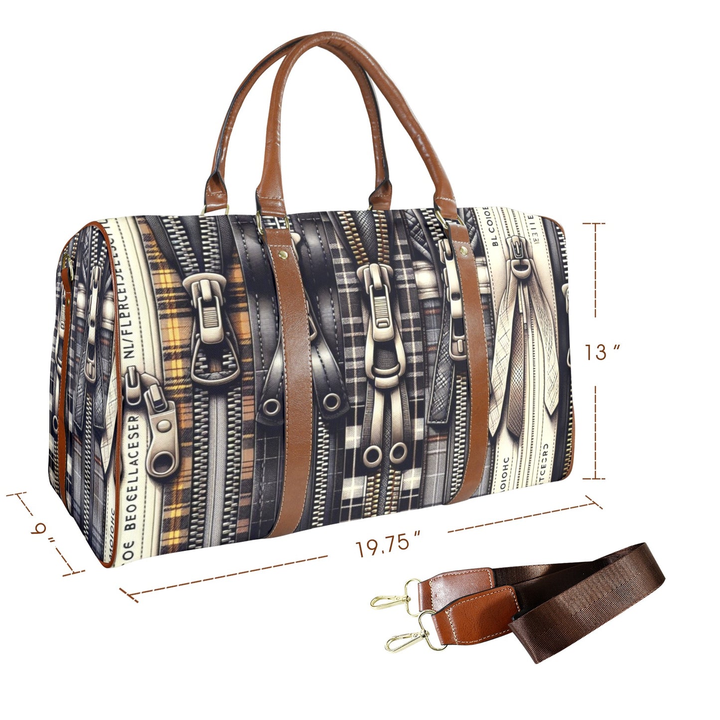 Large Capacity Travel Bag - Large - Velvet's View - Zipper Symphony Collection - (Brown Long Patch) (1736)