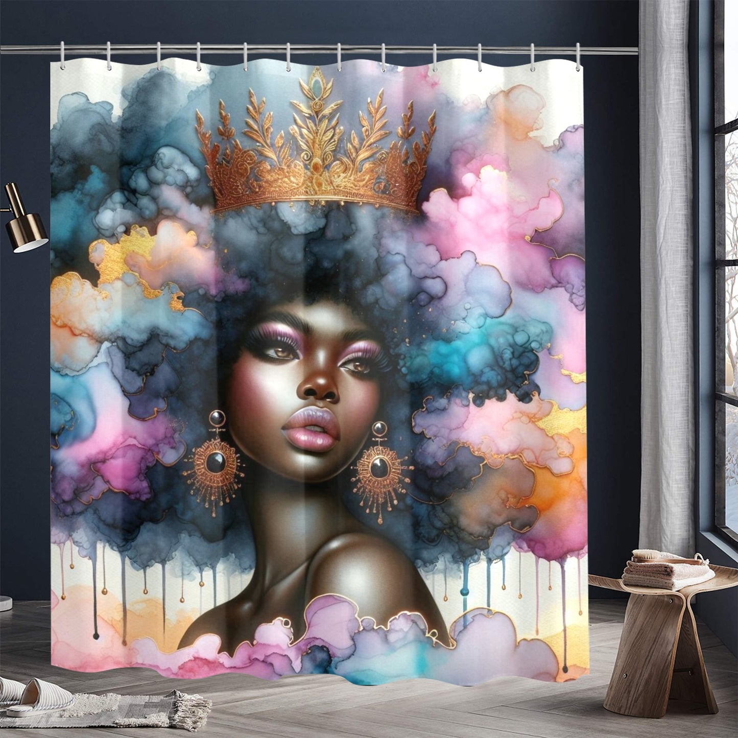 Afro Royalty Shower Curtain Collection – Black Queen Art Bathroom Decor By Velvet's View - 92271b74