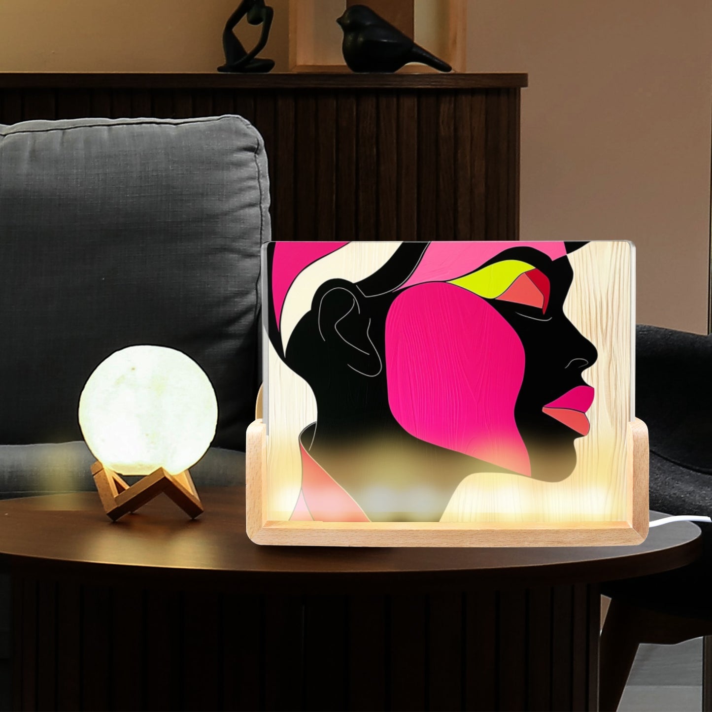 Radiant Expressions: The Bold Faces Collection - Acrylic Photo Night Light 8"x6"(U-Shaped Beech Base) - #2011
