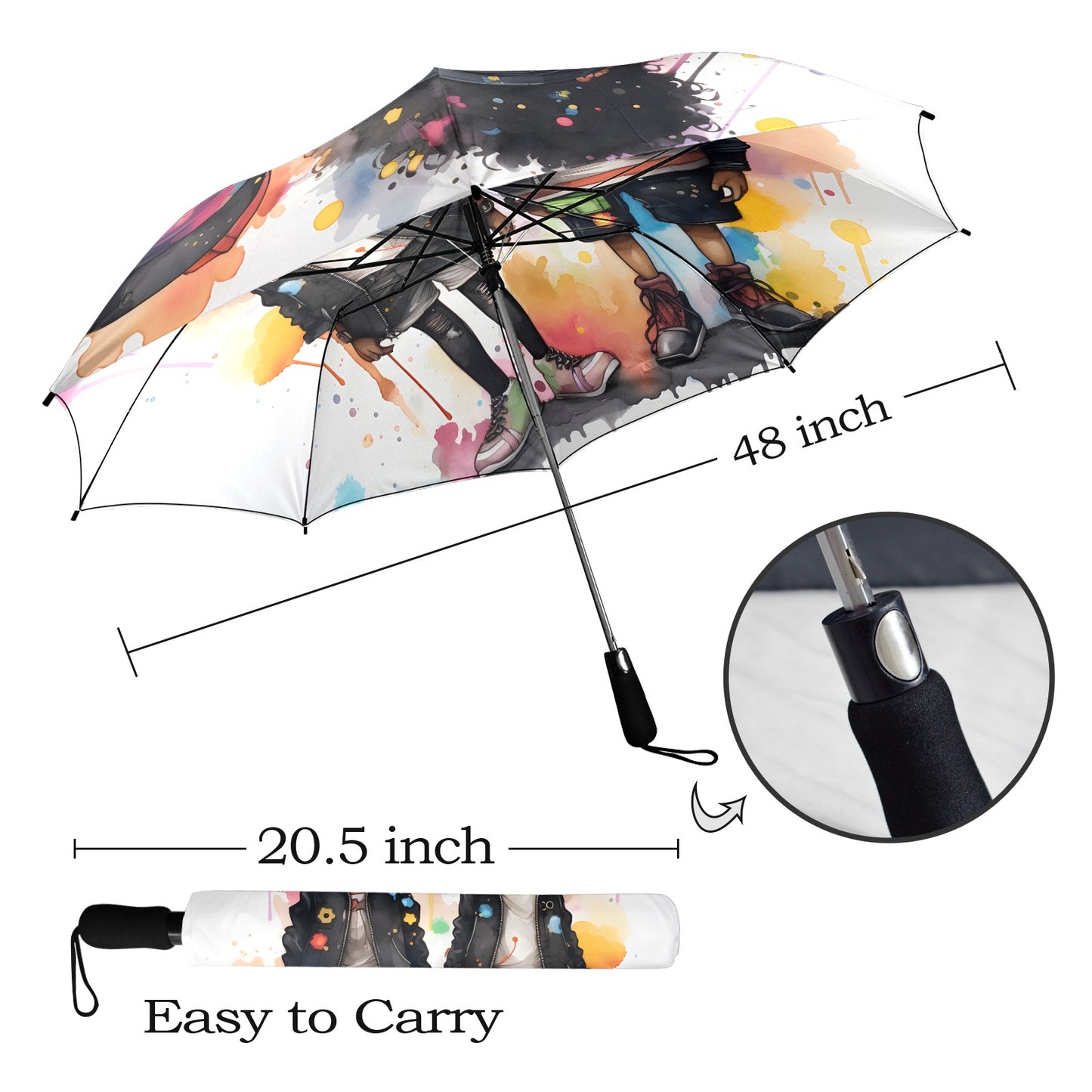 Semi-Automatic Foldable Umbrella - Black Girl Art - Velvet's View - Whimsical Kool Kids Collection - (Model U12)