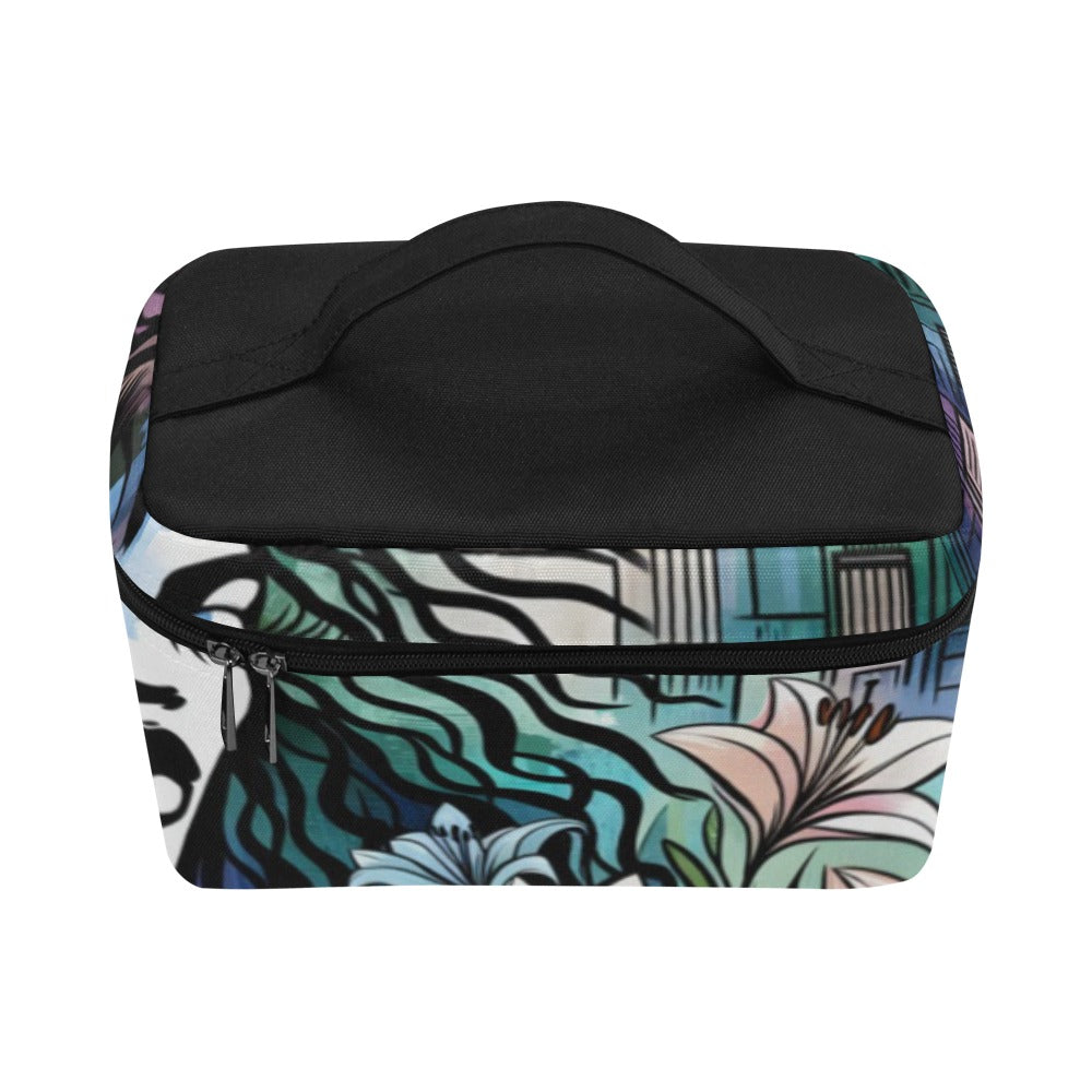 Cosmetic Bag/Large - Velvet's View - Urban Blossoms - Vibrant Cityscapes and Floral Dreams Collection - (Model 1658)