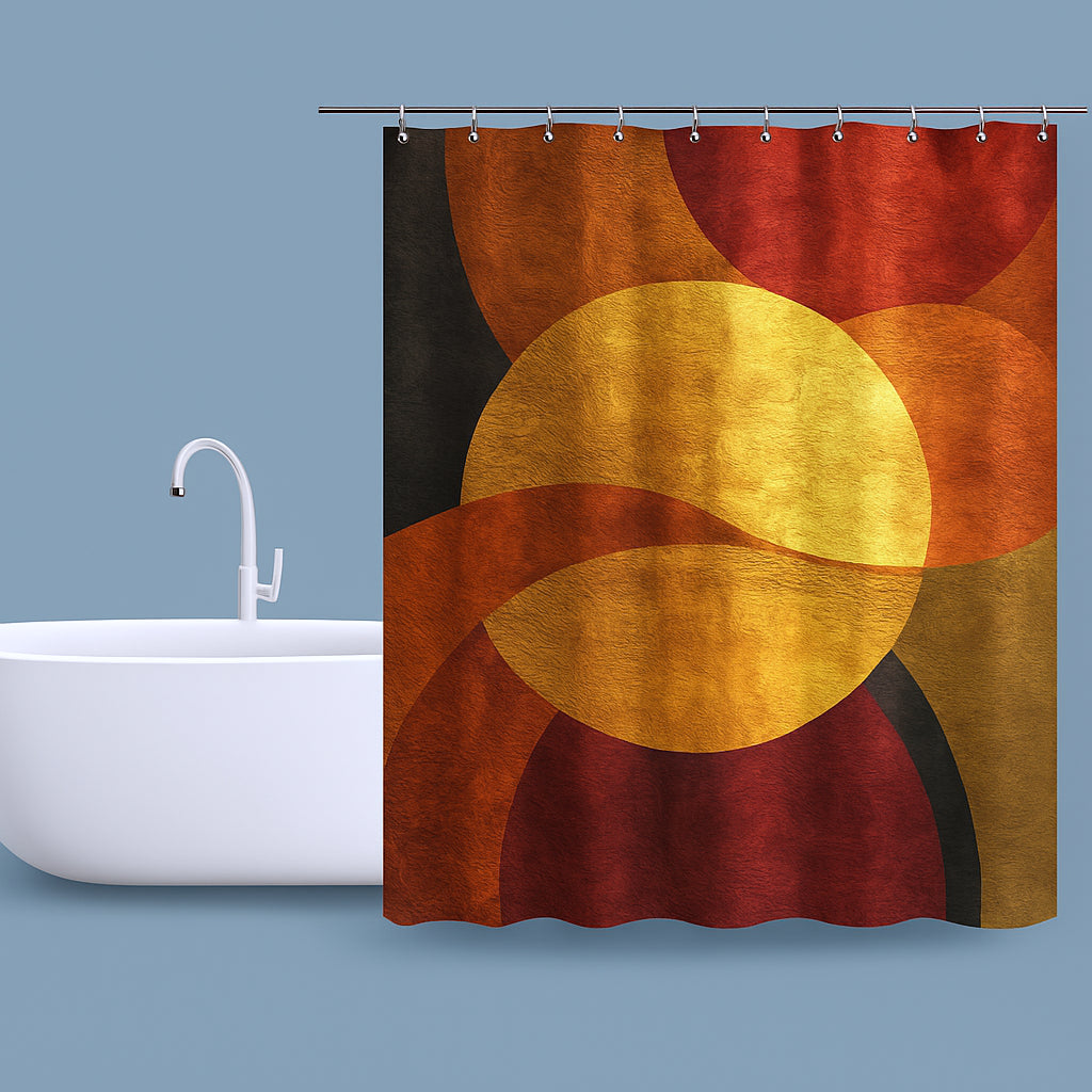 Modern Geometric Bathroom Set | Gold & Red Abstract Shower Curtain | Bold Afro-Inspired Bath Decor - Shower Curtain 72"x84" - J239959