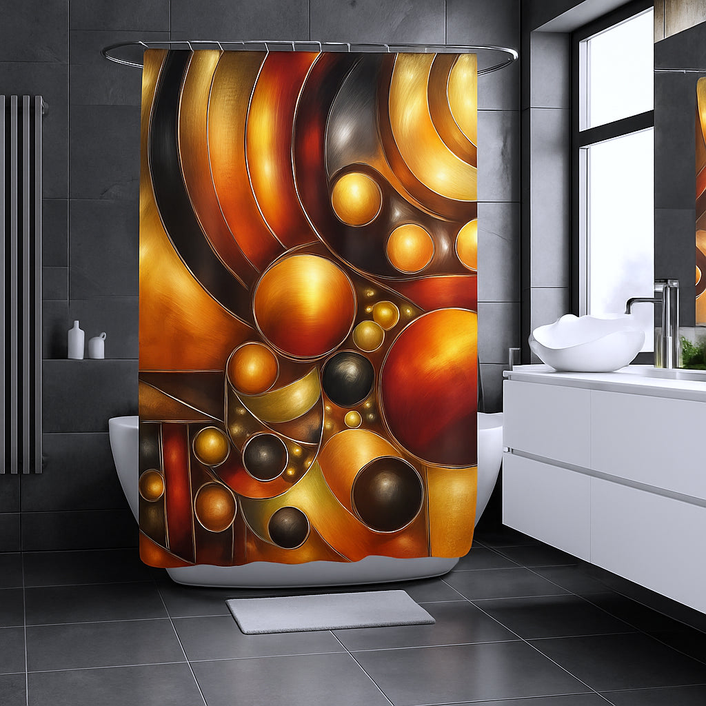 Modern Geometric Bathroom Set | Gold & Red Abstract Shower Curtain | Bold Afro-Inspired Bath Décor - Bath Towel 30"x56" – O853214