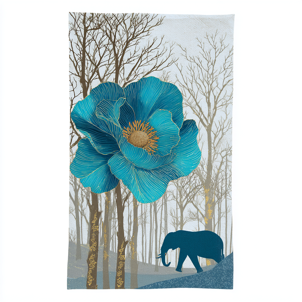 Elephant Art Shower Curtain & Bathroom Decor Set – Bold African Inspired Wildlife, Floral Jungle Theme, Elegant Boho Bathroom Accessories - Bath Rug 20''x 32'' - D458744