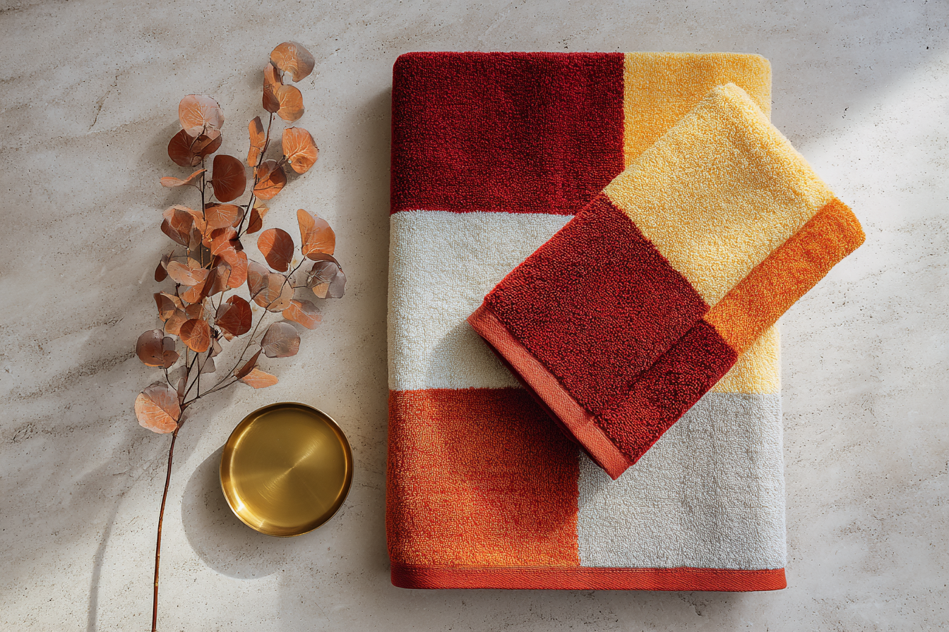 Modern Geometric Bathroom Set | Gold & Red Abstract Shower Curtain | Bold Afro-Inspired Bath Decor - Shower Curtain 72"x84" - J238559