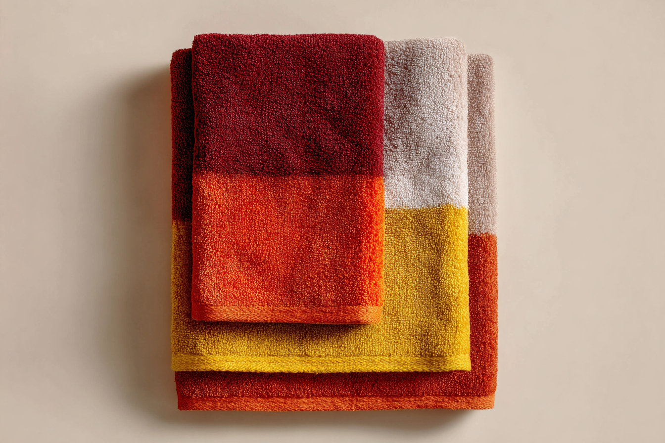 Modern Geometric Bathroom Set | Gold & Red Abstract Shower Curtain | Bold Afro-Inspired Bath Décor - Square Towel 13“x13” – L53522196