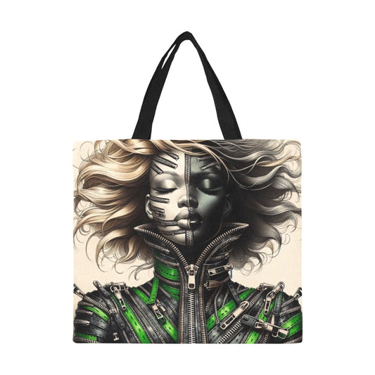 All Over Print Canvas Tote Bag/Large - Velvet's View - Mechanical Muse - The Fusion of Fashion and Futurism - (Model 1699)