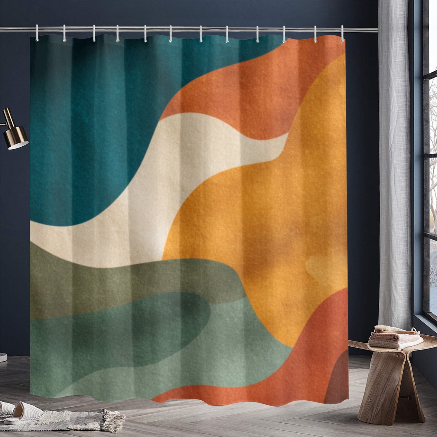 Retro Floral Bathroom Decor Set | Boho Abstract Shower Curtain, Towels & Wall Art | Mid Century Modern Bath Mat | Earth Tone Bathroom Collection - Bath Rug 20''x 32''