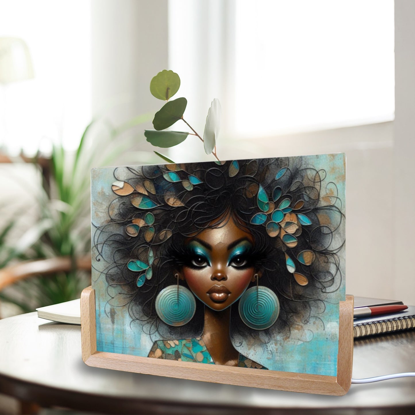 Bold & Beautiful: Afrocentric Digital Art Collection - Acrylic Photo Night Light 8"x6"(U-Shaped Beech Base) - #2019