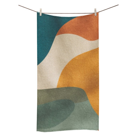Retro Floral Bathroom Decor Set | Boho Abstract Shower Curtain, Towels & Wall Art | Mid Century Modern Bath Mat | Earth Tone Bathroom Collection - Bath Towel 30"x56" - P632581