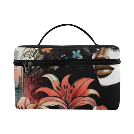 Cosmetic Bag/Large - Velvet's View - Urban Blossoms - Vibrant Cityscapes and Floral Dreams Collection - (Model 1658)