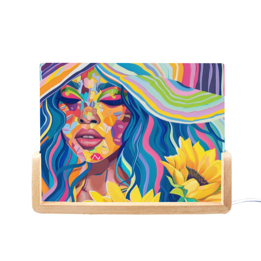 Acrylic Photo Night Light - Velvet's View - Sunflower Dreams - A Vibrant Digital Art Collection - 8"x6"(U-Shaped Beech Base)