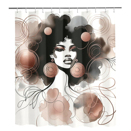 Minimalist Afrocentric Shower Curtain Collection – Black Woman Line Art, Boho Melanin Home Decor - 4983759