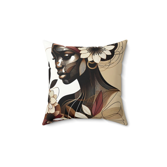 Spun Polyester Square Pillow  - Black Girl Art - Velvet's View - Floral Whispers Collection -