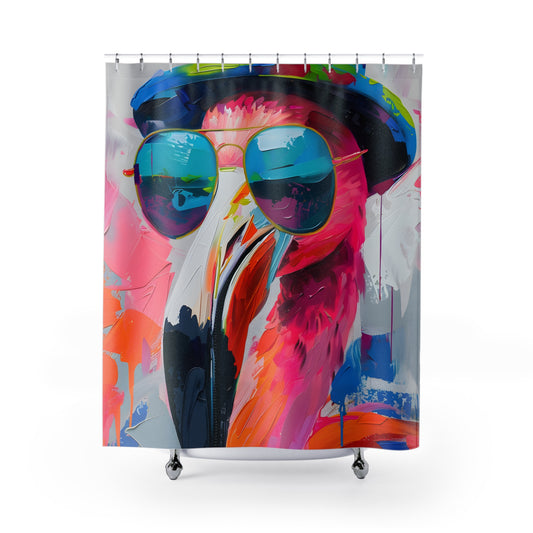 Shower Curtains - Black Girl Art - Velvet's View - Funky Flamingos Collection 608