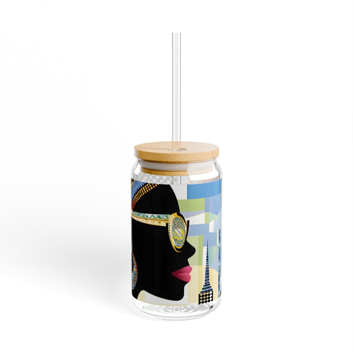 Sipper Glass - Black Girl Art - Velvet's View - Vibrant Visions - The Bohemian Collection - 16oz