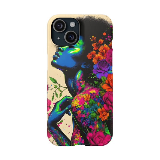 Slim Phone Cases - Black Girl Art - Velvet's View - Floral Fusion - The Essence of Nature and Beauty