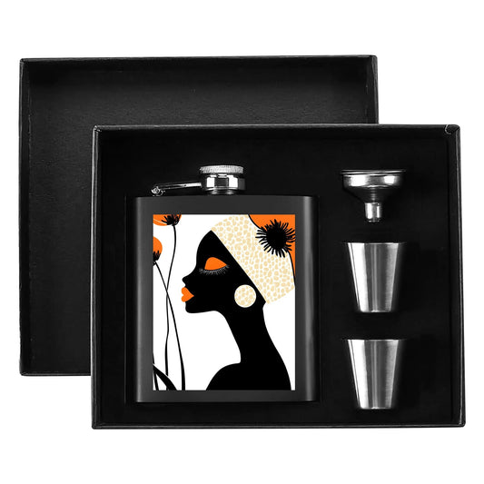 Hip Flask Set 7oz Black Stainless Steel with A Gift Box - Velvet's View - Elegant Silhouettes - A Tribute to Timeless Beauty