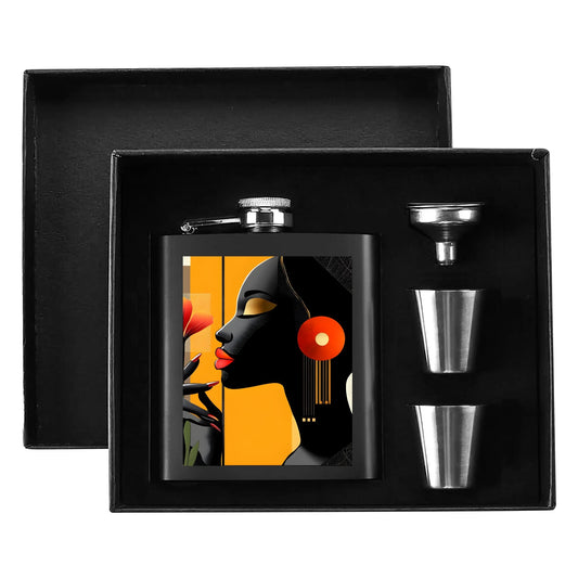 Hip Flask Set 7oz Black Stainless Steel with A Gift Box - Velvet's View - Elegant Silhouettes - A Tribute to Timeless Beauty