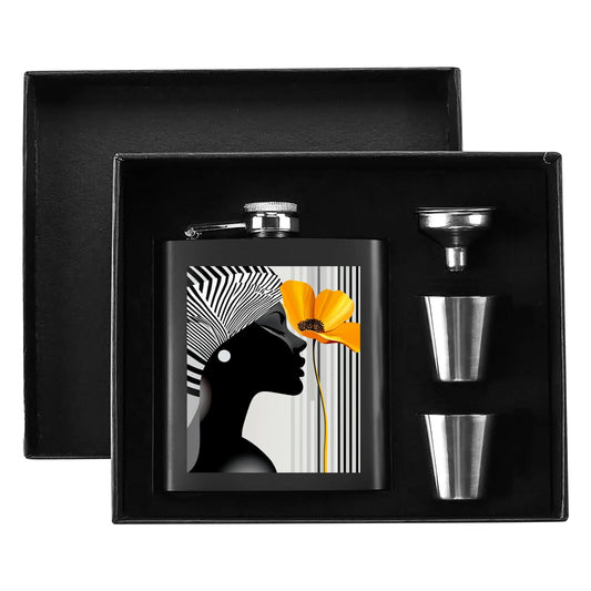 Hip Flask Set 7oz Black Stainless Steel with A Gift Box - Velvet's View - Elegant Silhouettes - A Tribute to Timeless Beauty