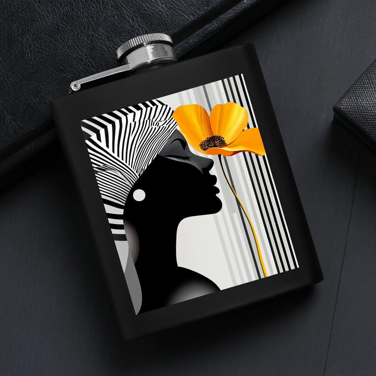 Hip Flask Set 7oz Black Stainless Steel with A Gift Box - Velvet's View - Elegant Silhouettes - A Tribute to Timeless Beauty