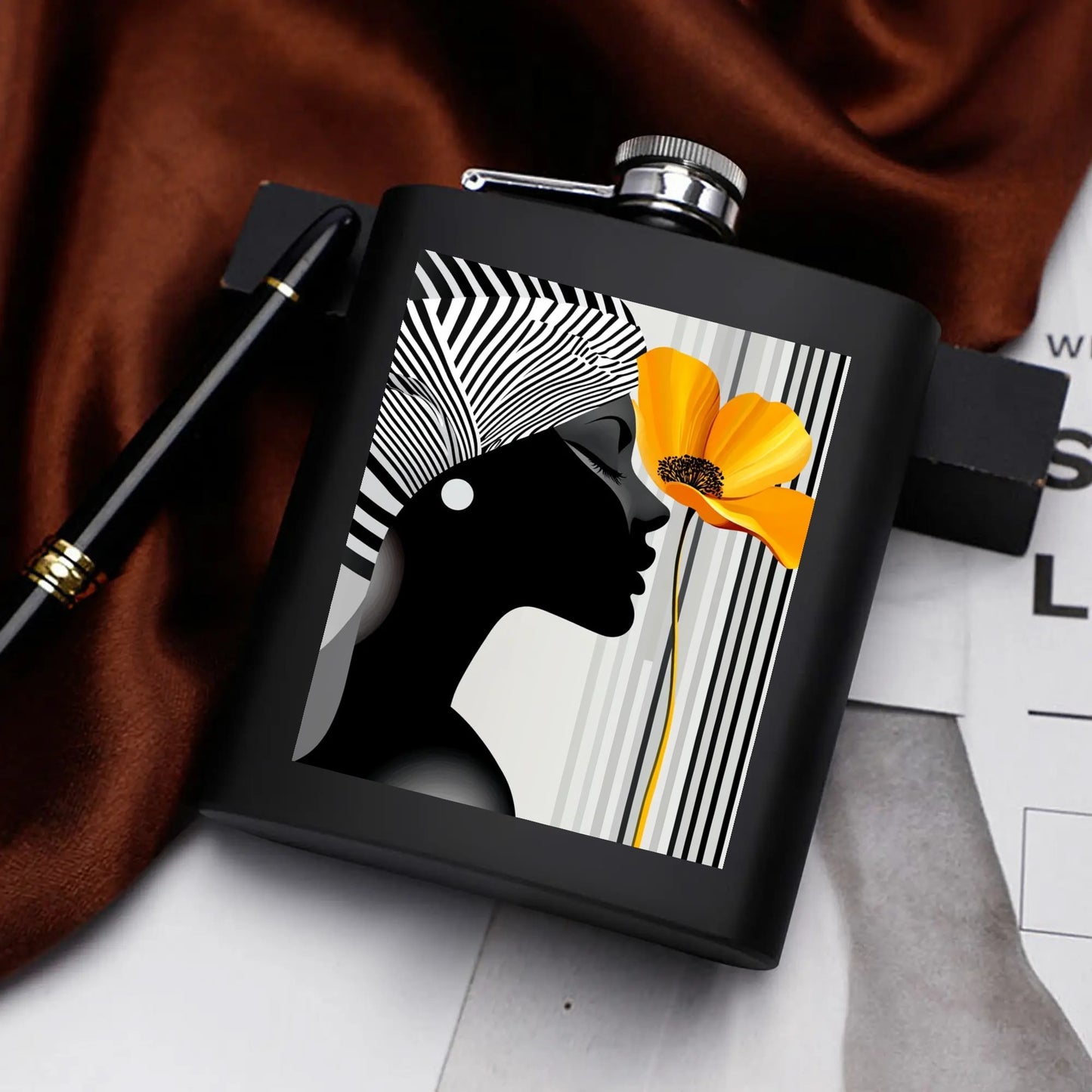 Hip Flask Set 7oz Black Stainless Steel with A Gift Box - Velvet's View - Elegant Silhouettes - A Tribute to Timeless Beauty