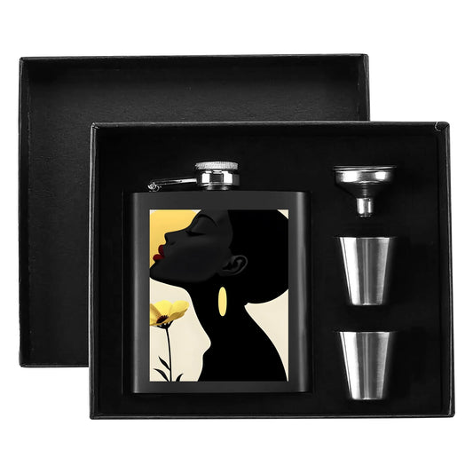 Hip Flask Set 7oz Black Stainless Steel with A Gift Box - Velvet's View - Elegant Silhouettes - A Tribute to Timeless Beauty