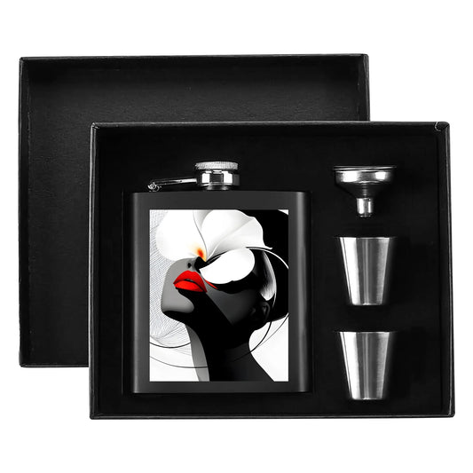 Hip Flask Set 7oz Black Stainless Steel with A Gift Box - Velvet's View - Elegant Silhouettes - A Tribute to Timeless Beauty