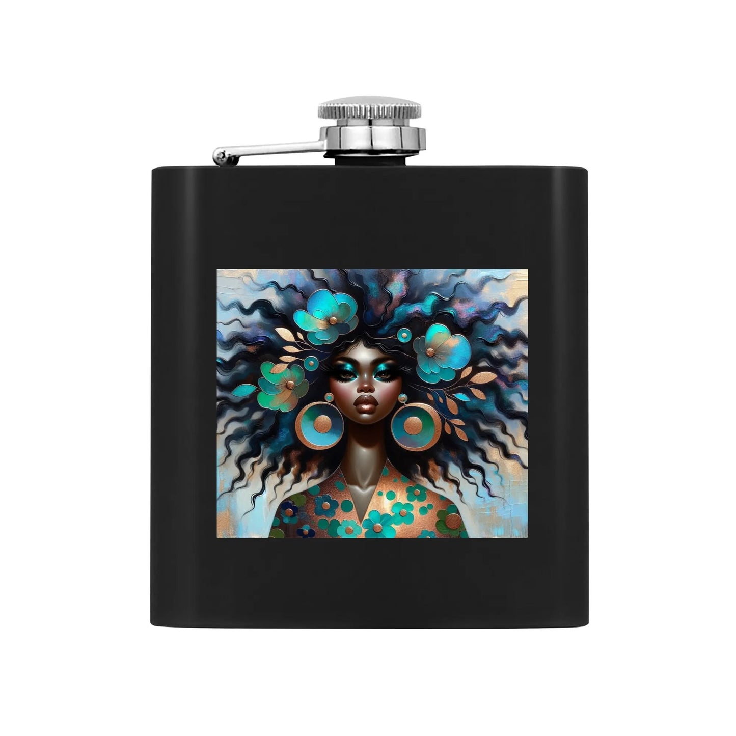 Hip Flask Set 7oz Black Stainless Steel with A Gift Box - Velvet's View - Bold & Beautiful - Afrocentric Digital Art Collection