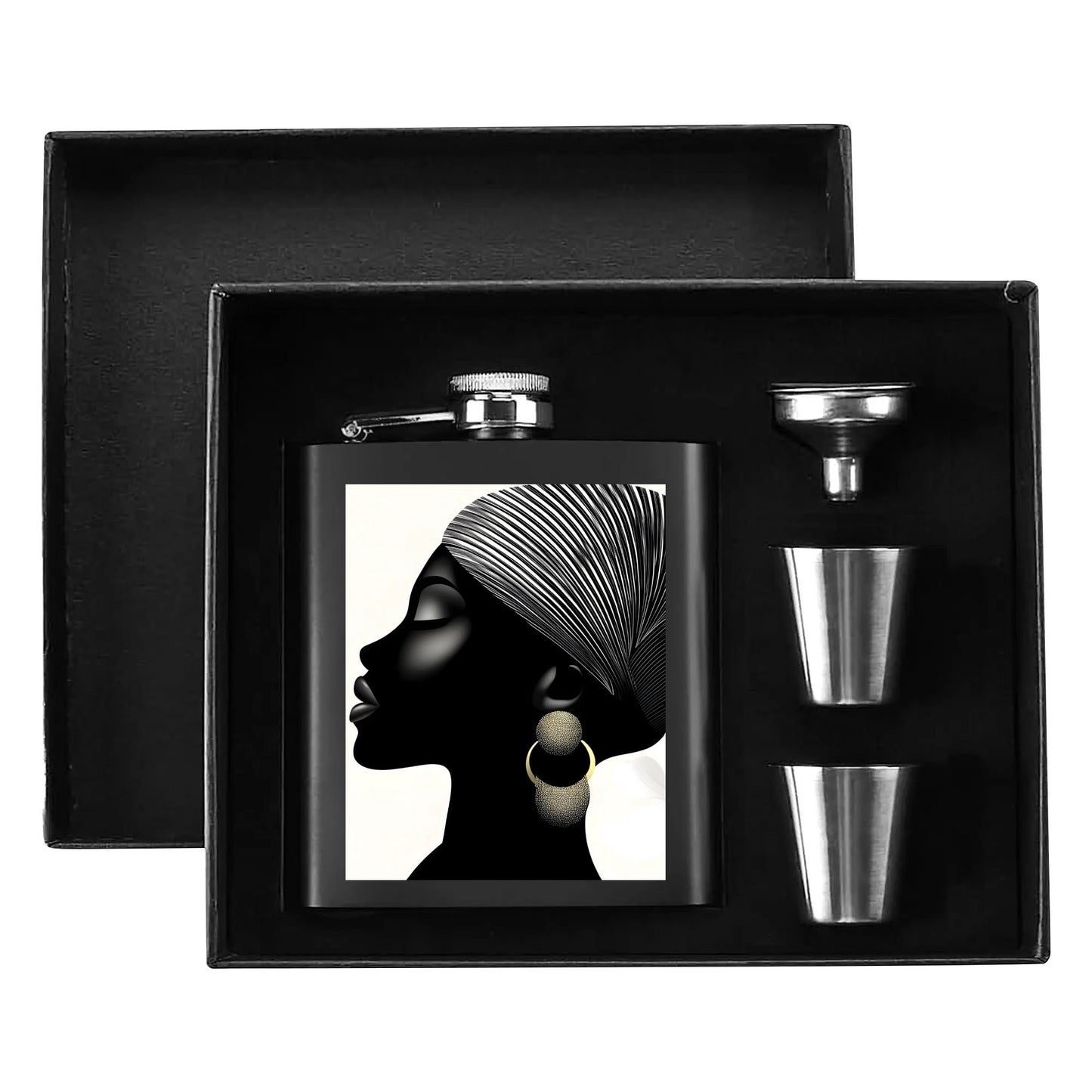 Hip Flask Set 7oz Black Stainless Steel with A Gift Box - Velvet's View - Elegant Silhouettes - A Tribute to Timeless Beauty