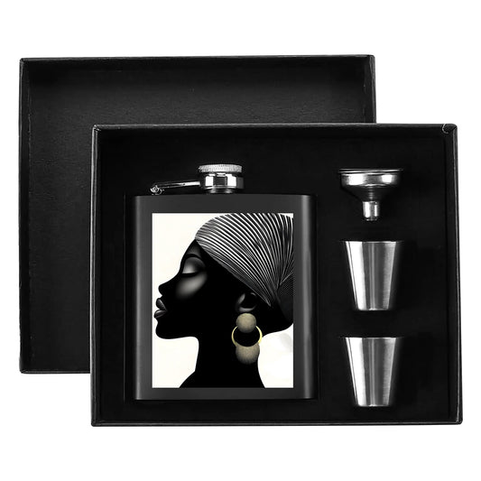 Hip Flask Set 7oz Black Stainless Steel with A Gift Box - Velvet's View - Elegant Silhouettes - A Tribute to Timeless Beauty