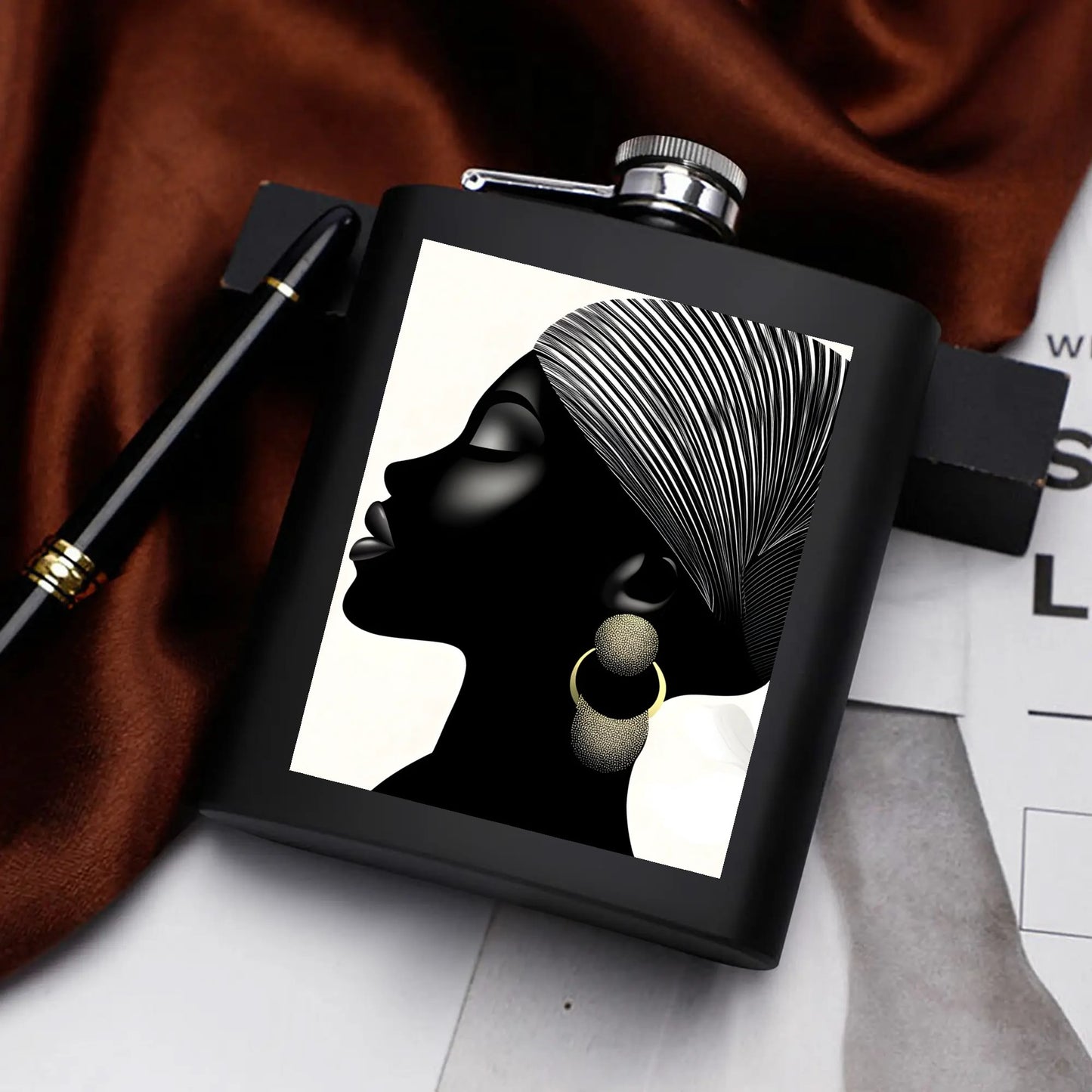 Hip Flask Set 7oz Black Stainless Steel with A Gift Box - Velvet's View - Elegant Silhouettes - A Tribute to Timeless Beauty