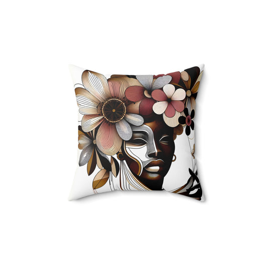 Spun Polyester Square Pillow  - Black Girl Art - Velvet's View - Floral Whispers Collection -